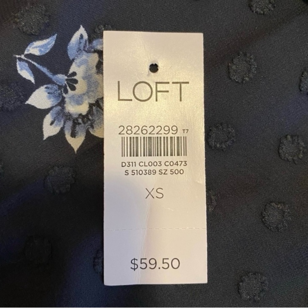 LOFT Navy Blue Sheer V-neck long sleeve Blouse with Light Blue Floral Pattern - Picture 8 of 8